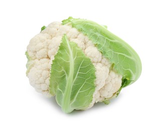 Photo of Whole fresh raw cauliflower on white background