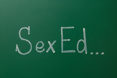 Photo of Text "SEX ED" written on green chalkboard