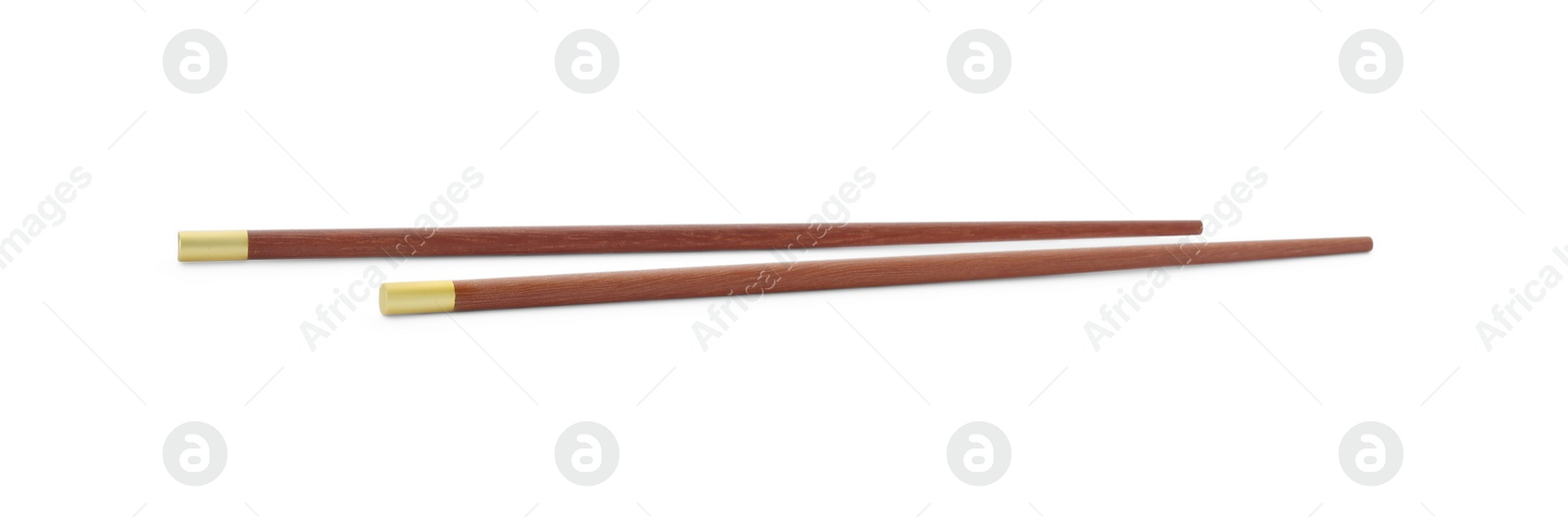 Photo of Pair of wooden chopsticks isolated on white