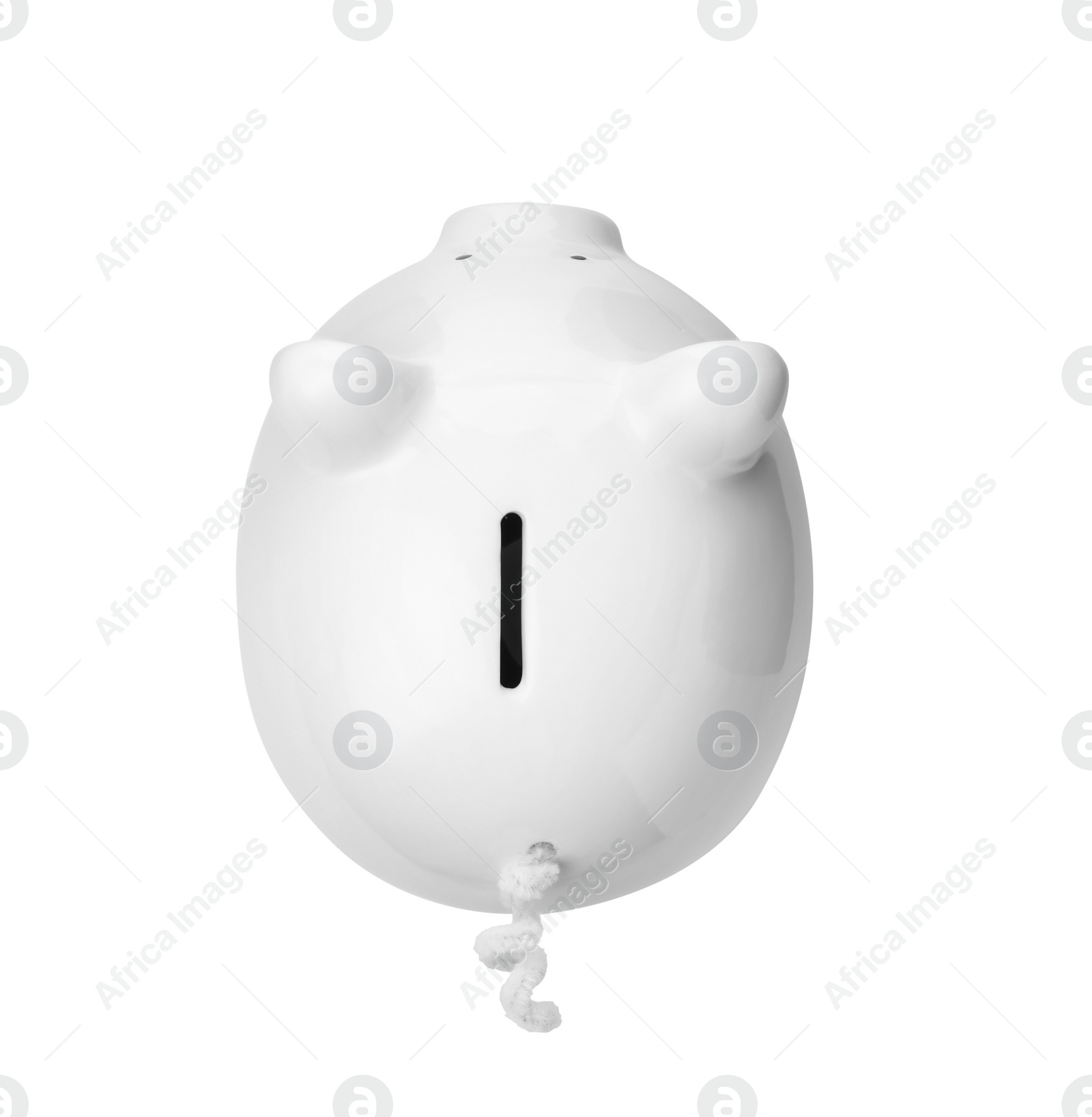 Photo of Cute piggy bank on white background, top view. Money saving