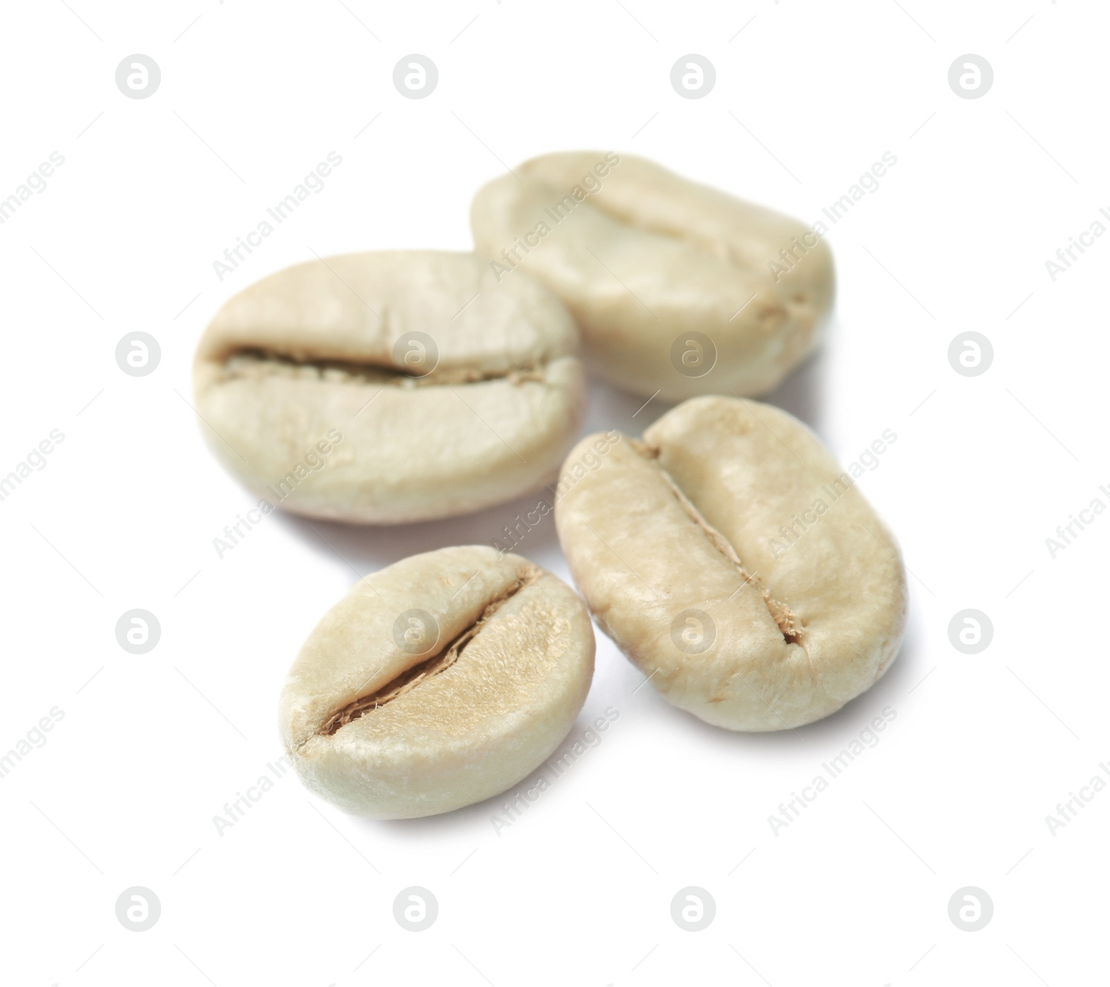 Photo of Green coffee beans on white background, closeup