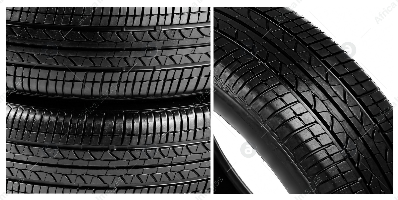 Image of Set with car tires on white background. Banner design