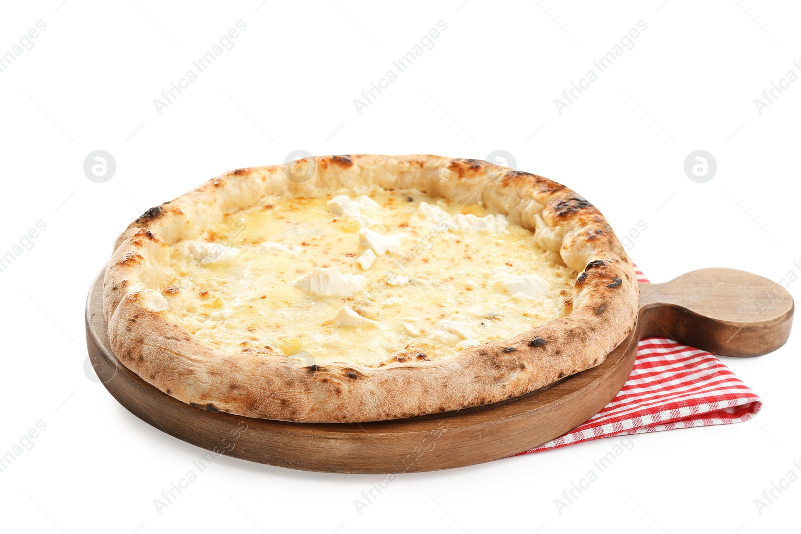 Photo of Delicious hot cheese pizza isolated on white