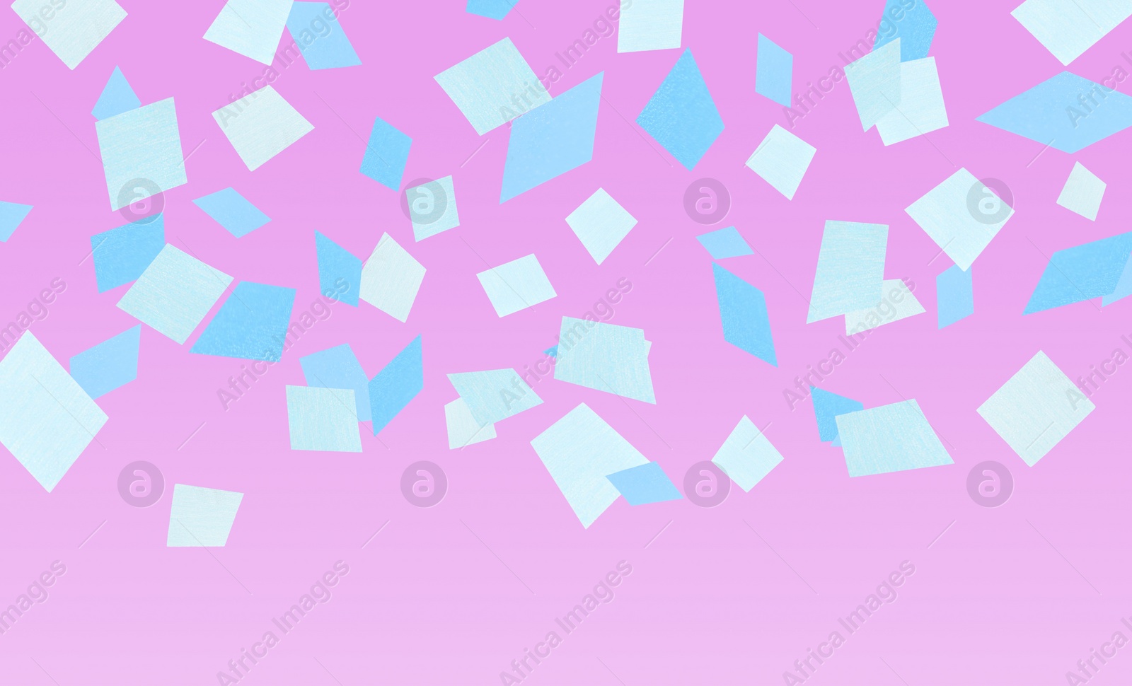 Image of Bright confetti falling on gradient violet background. Banner design