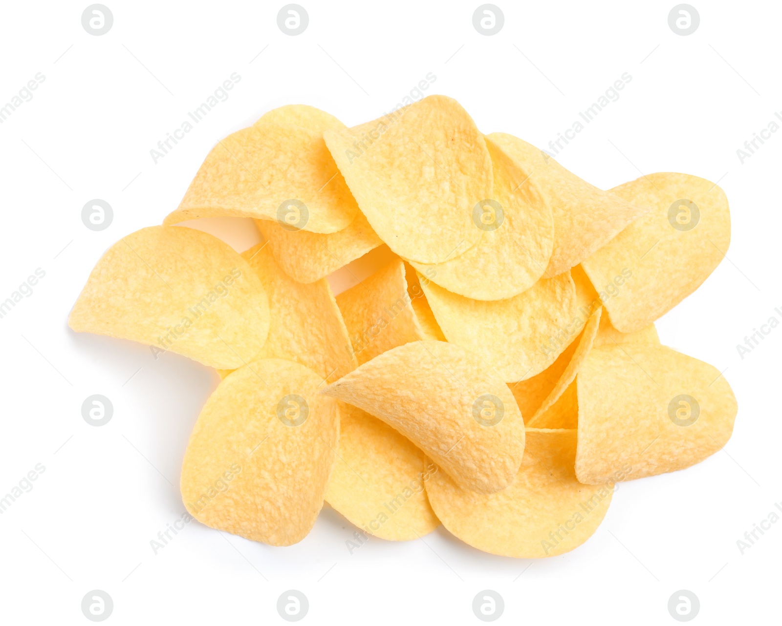 Photo of Tasty crispy potato chips on white background