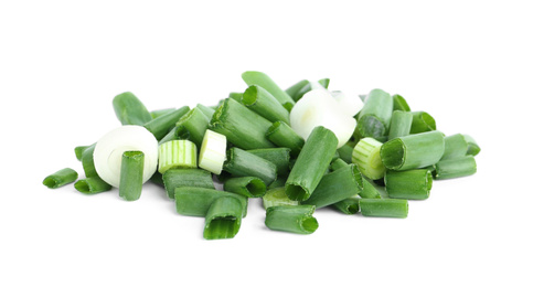 Cut green spring onion isolated on white