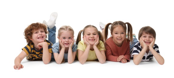 Group of children posing on white background