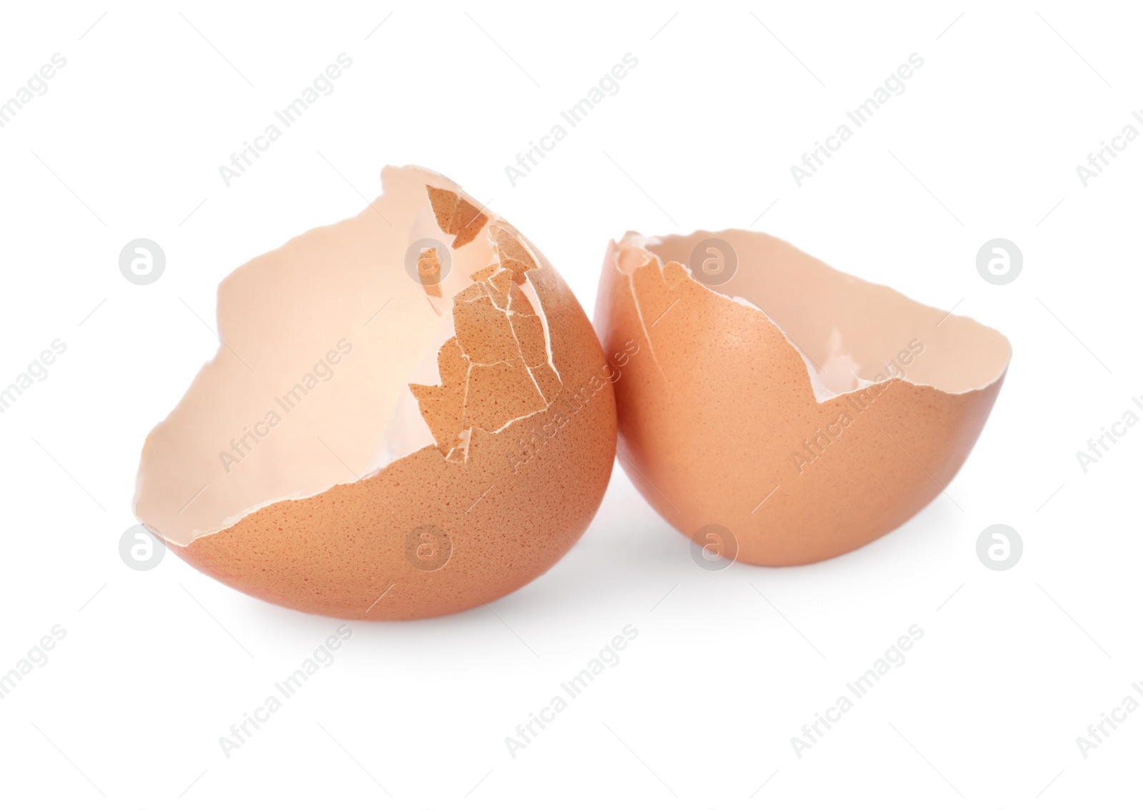 Photo of Egg shells on white background. Composting of organic waste