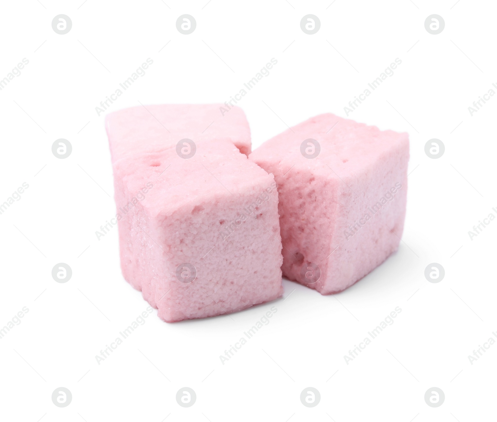 Photo of Delicious sweet puffy marshmallows on white background