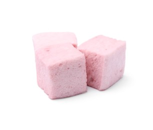 Delicious sweet puffy marshmallows on white background