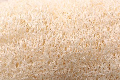 Photo of Loofah sponge as background, closeup. Personal hygiene product