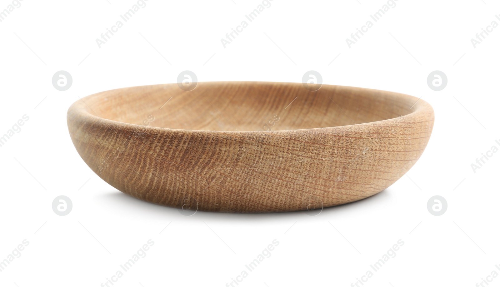 Photo of Wooden plate isolated on white. Cooking utensil