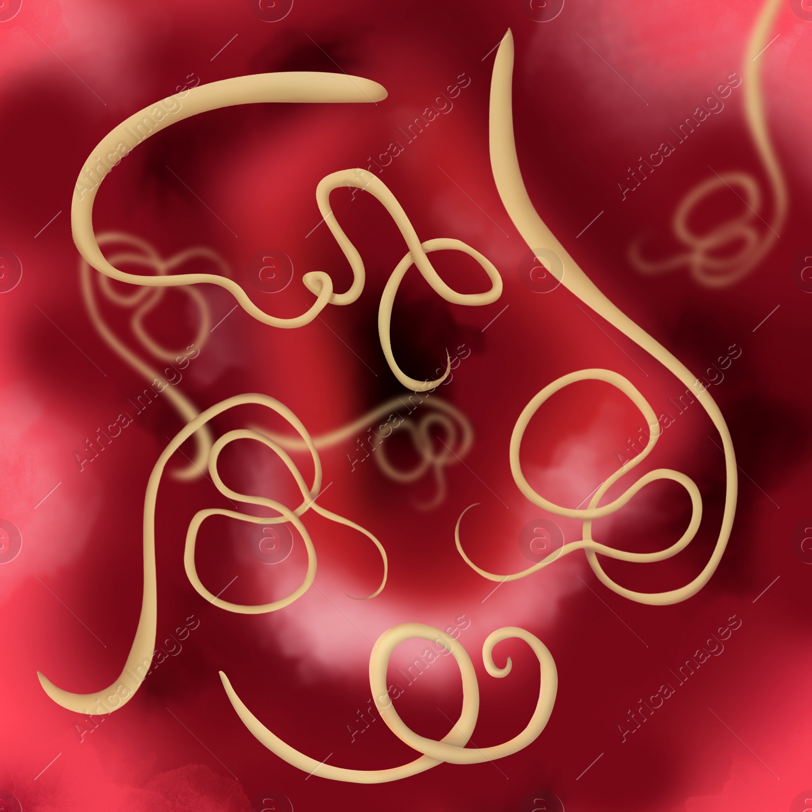 Illustration of  helminths on color background. Parasites in human body