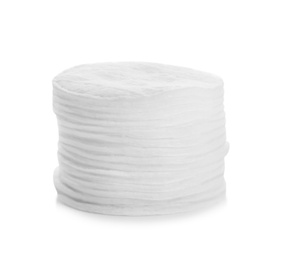 Stack of cotton pads isolated on white