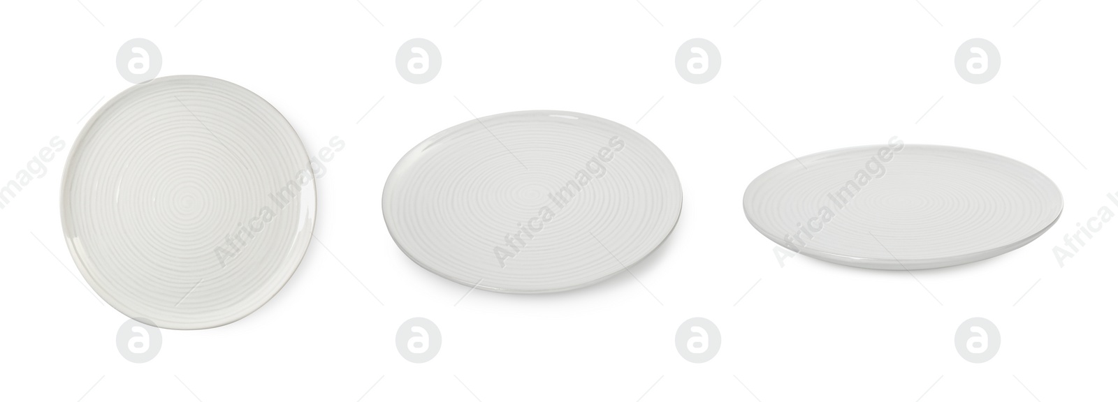 Image of Empty ceramic plate isolated on white, set with different views