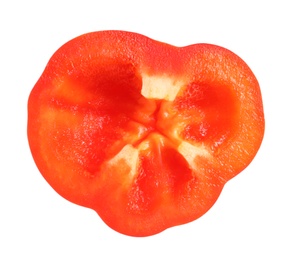 Photo of Slice of ripe red bell pepper on white background