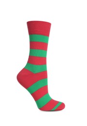 Photo of One red and green striped sock isolated on white