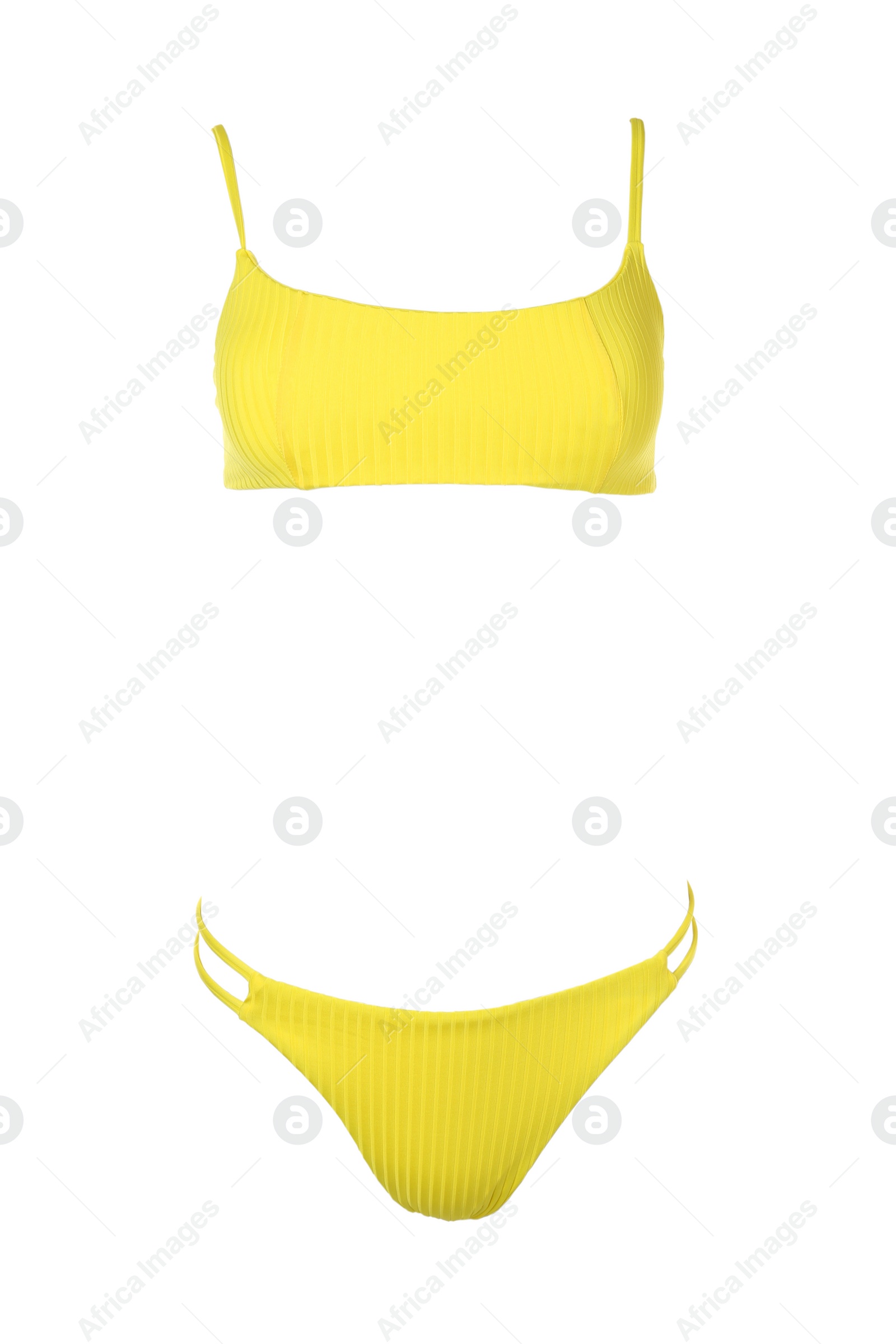 Image of Beautiful bikini isolated on white. Stylish swimsuit