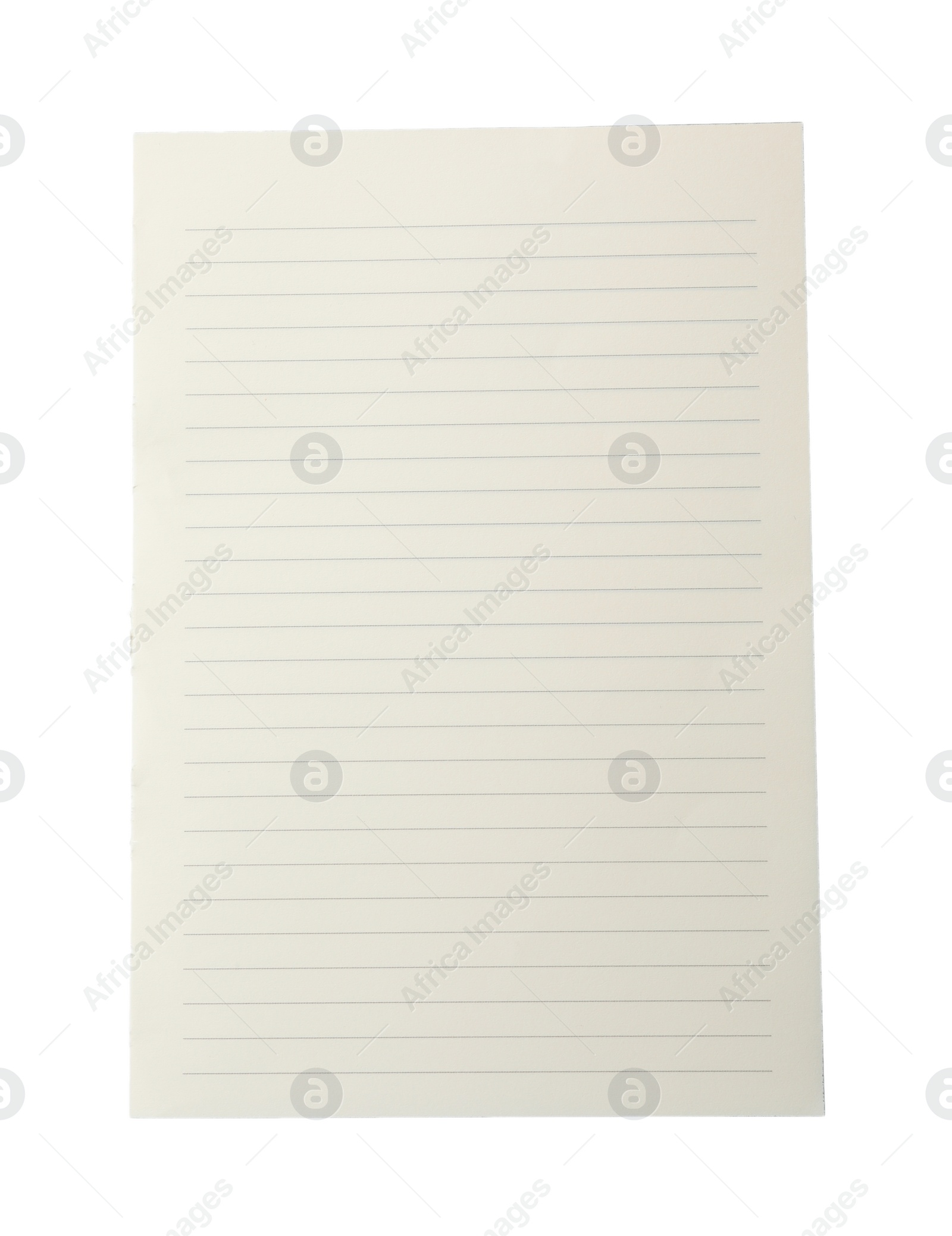 Photo of Blank notebook paper isolated on white. Space for design