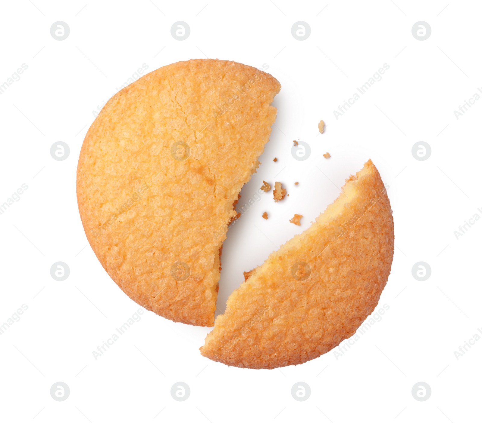 Photo of Broken tasty Danish butter cookie isolated on white, top view