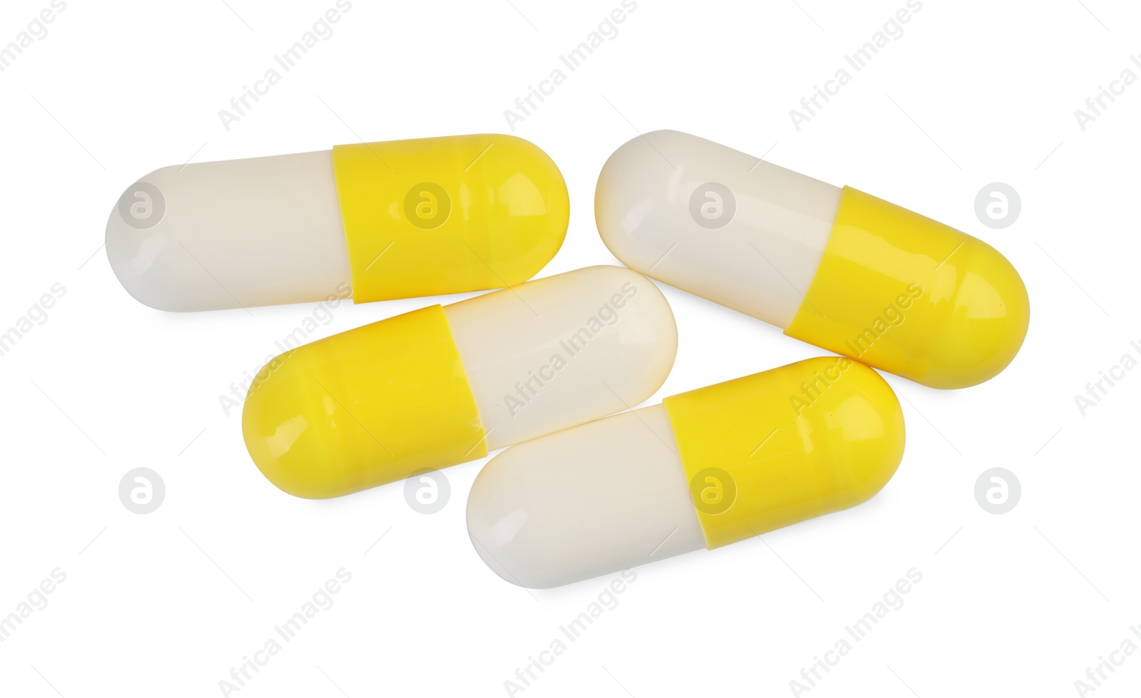 Photo of Many antibiotic pills isolated on white, top view