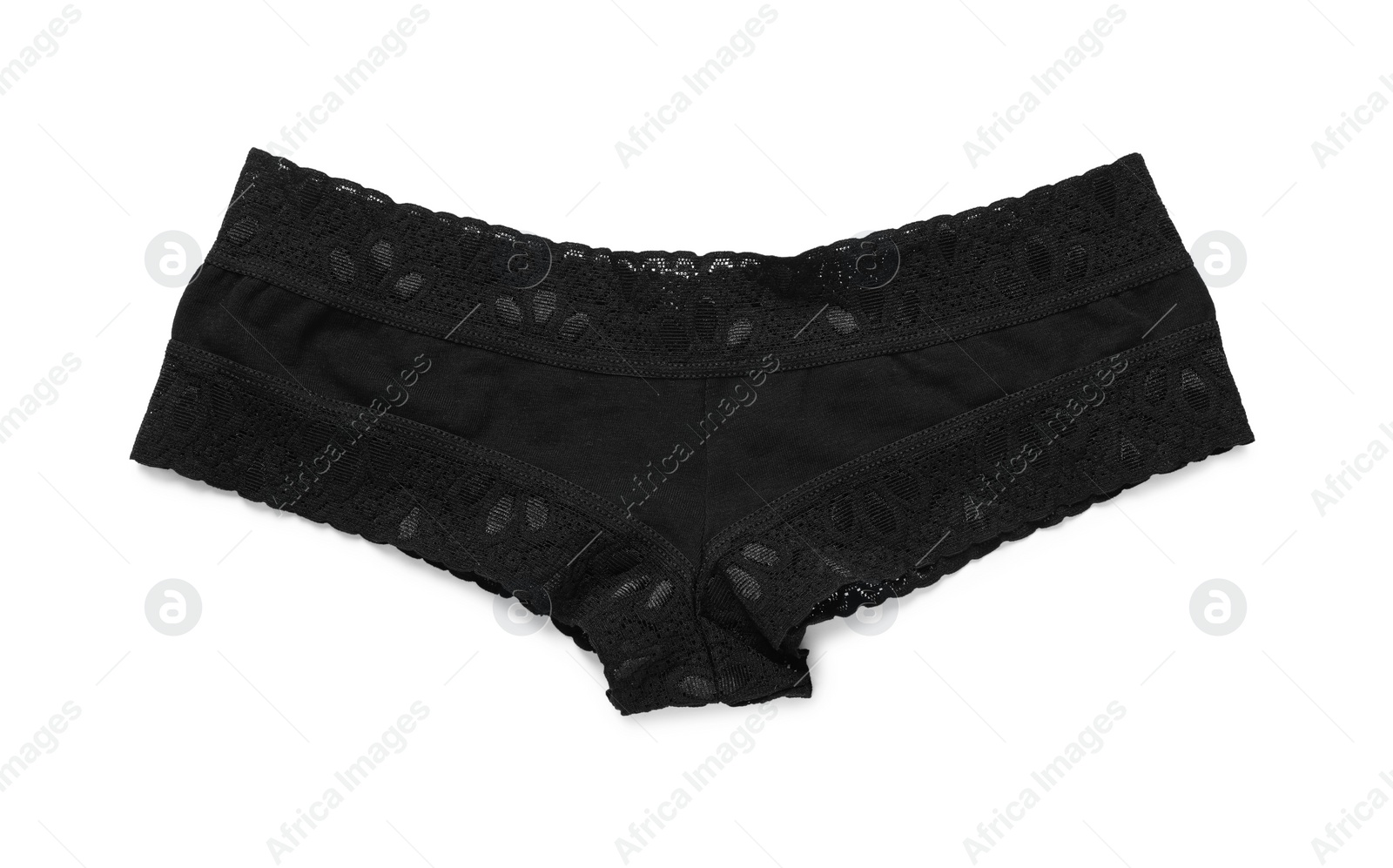 Photo of Elegant black women's underwear isolated on white, top view