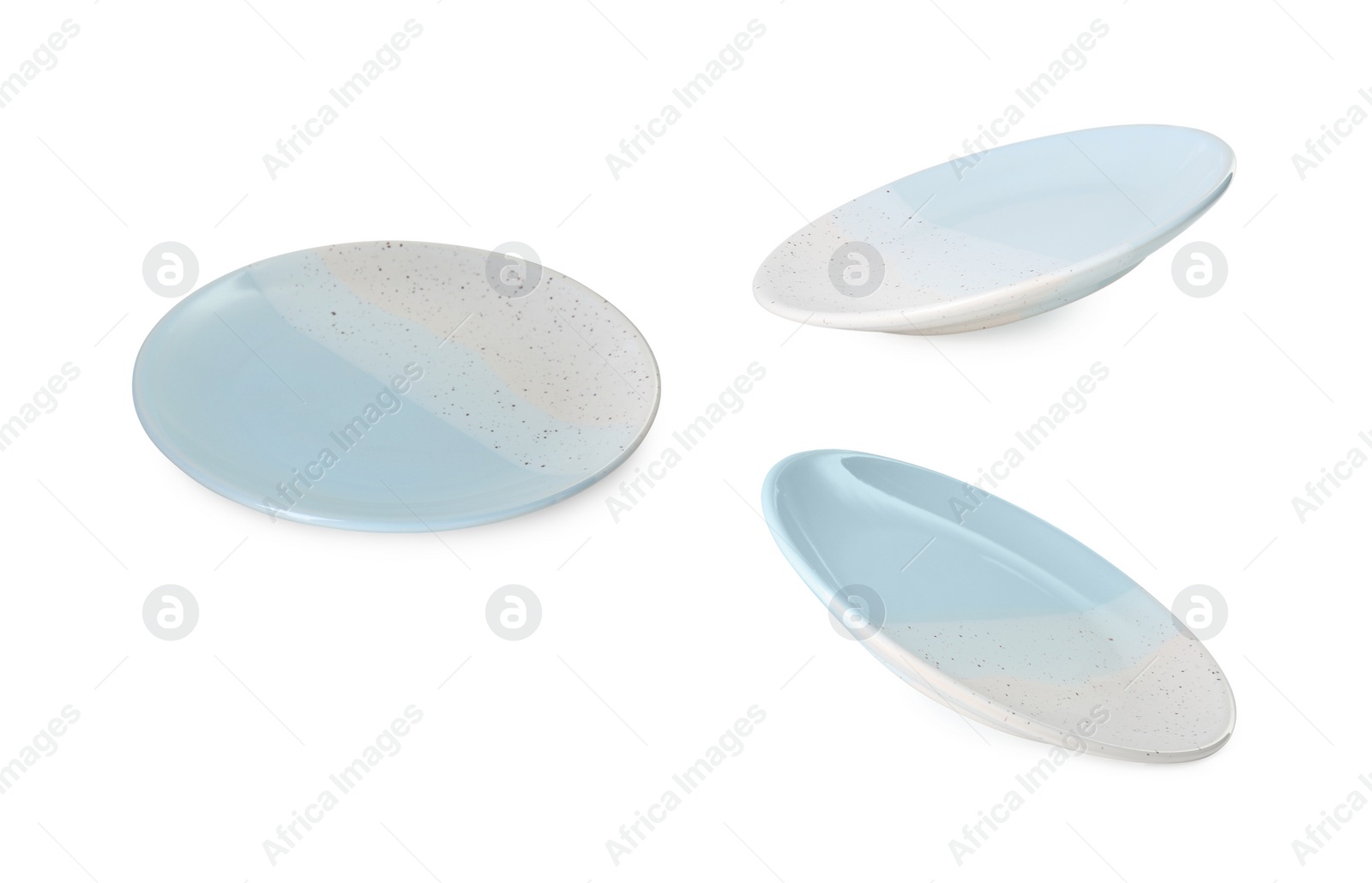 Image of Empty ceramic plate isolated on white, set with different views