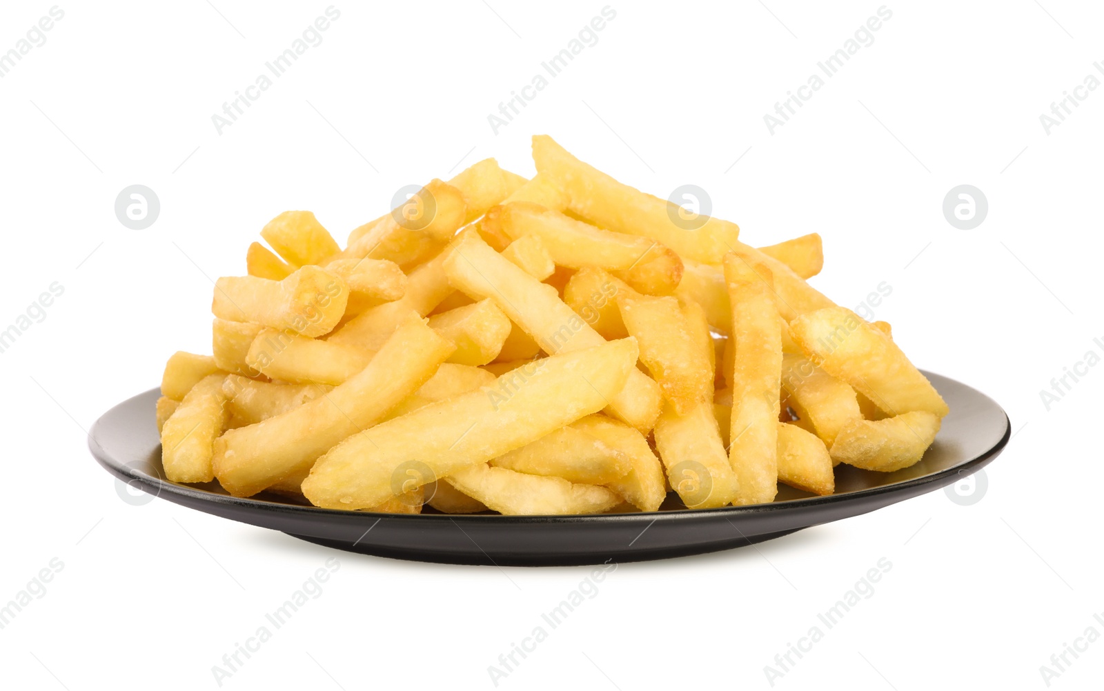 Photo of Plate with delicious french fries on white background