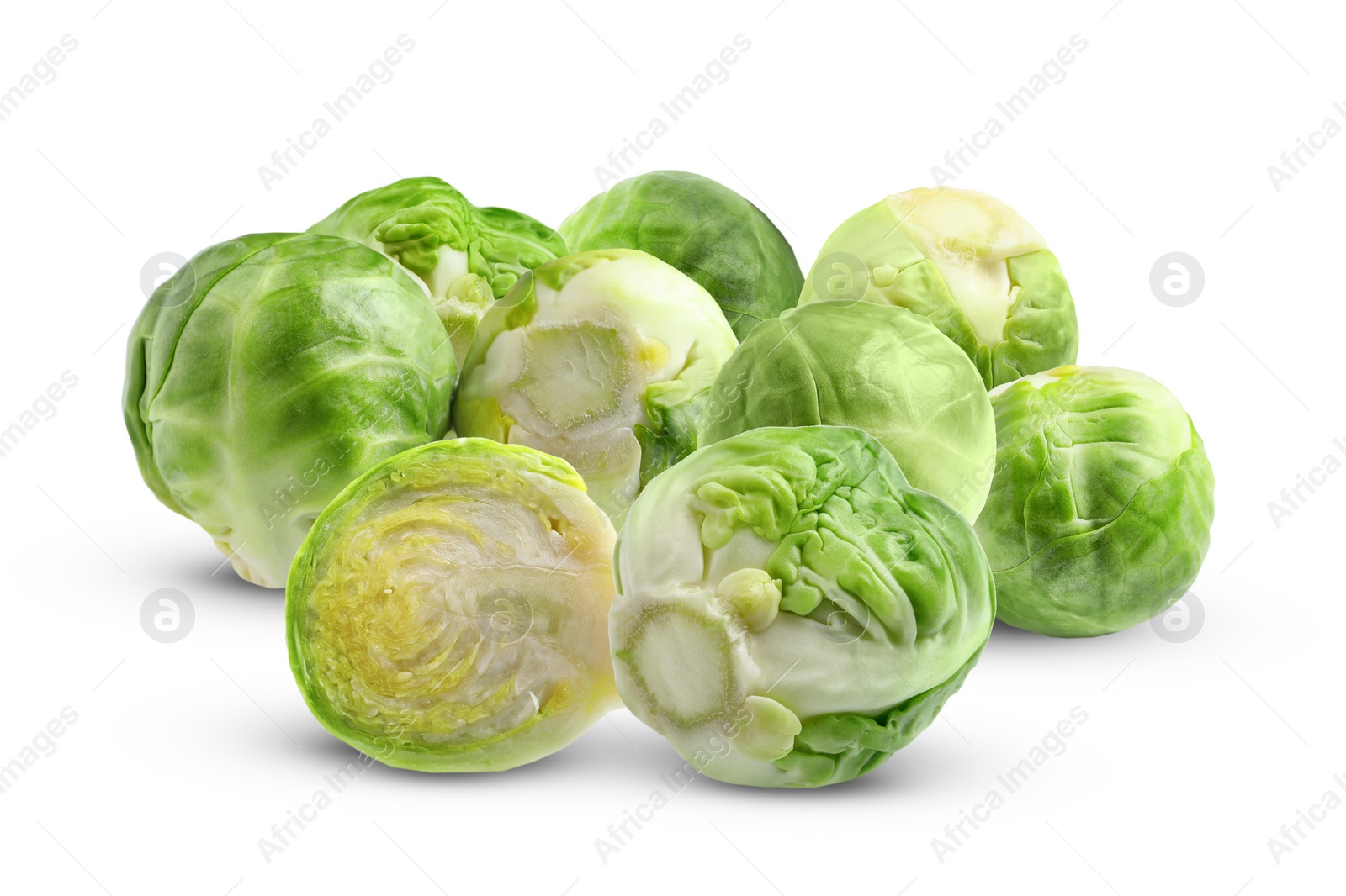 Image of Fresh tasty Brussels sprouts on white background