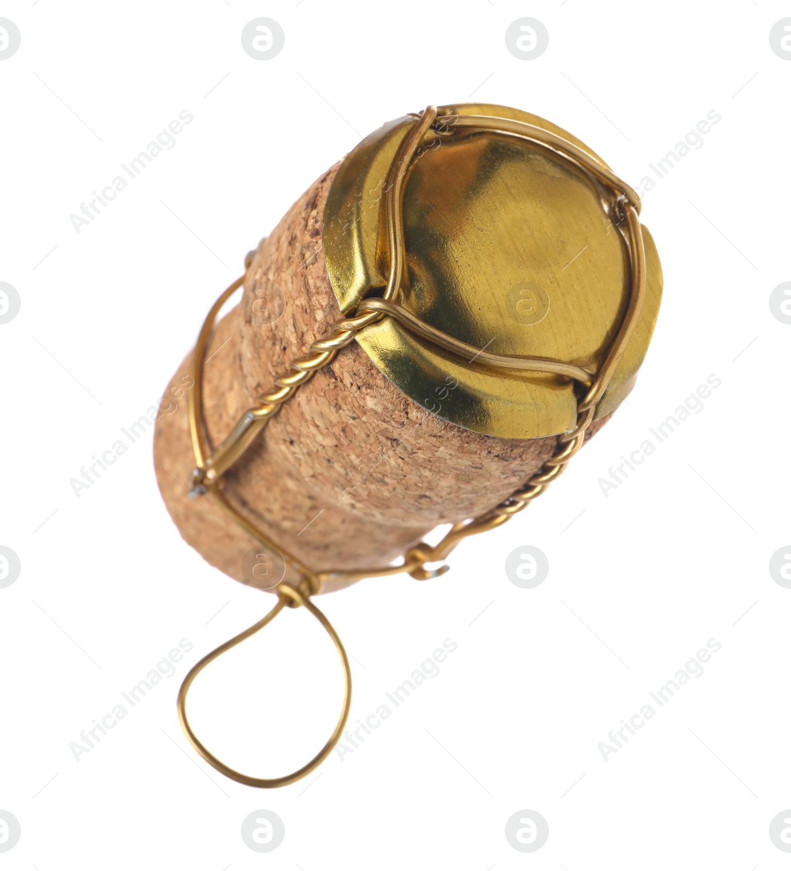 Photo of Cork of sparkling wine and muselet cap isolated on white