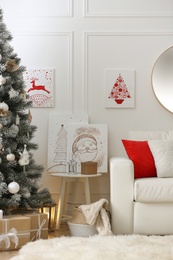 Photo of Beautiful Christmas pictures in festive room interior