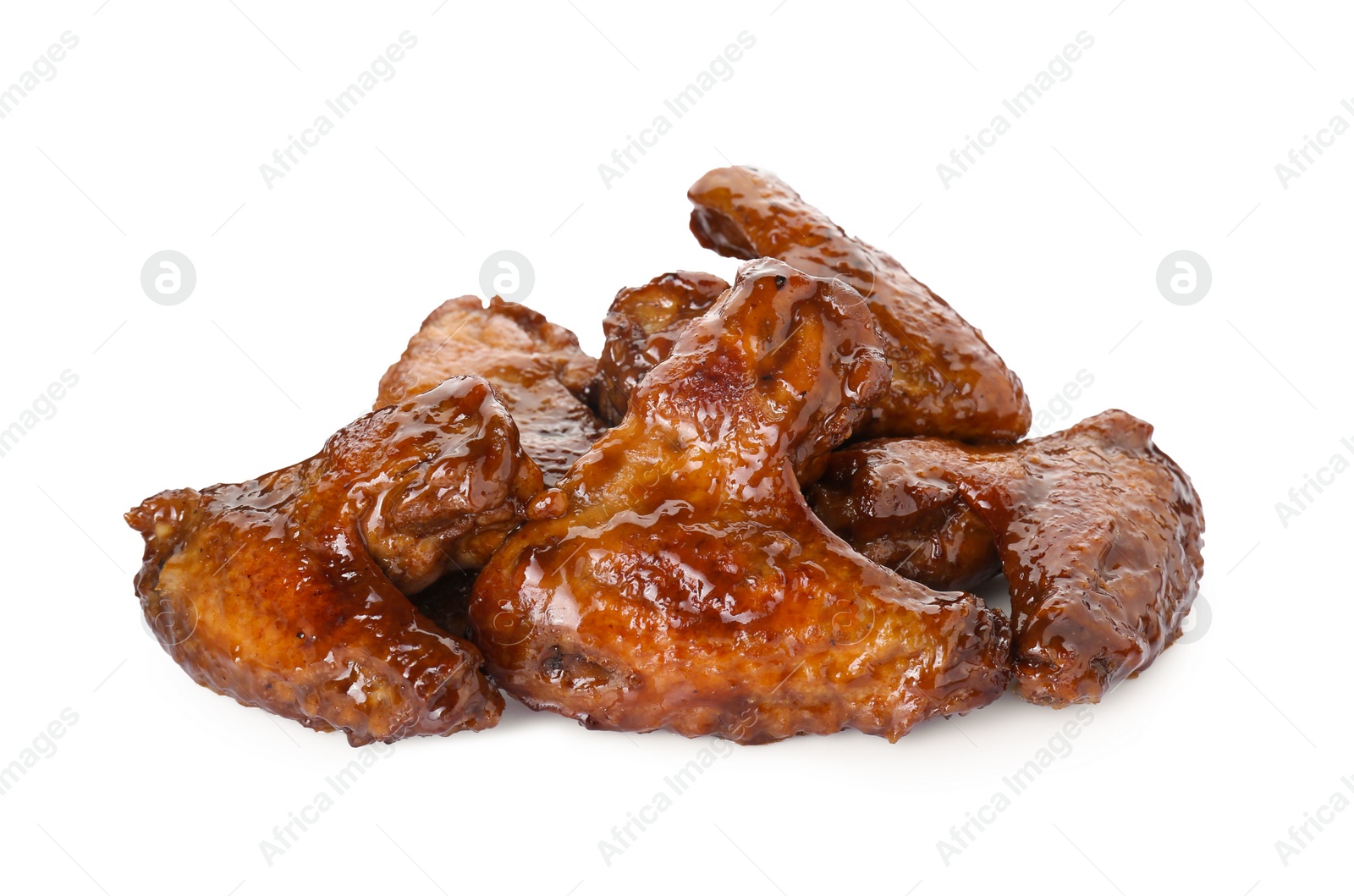 Photo of Chicken wings glazed with soy sauce isolated on white