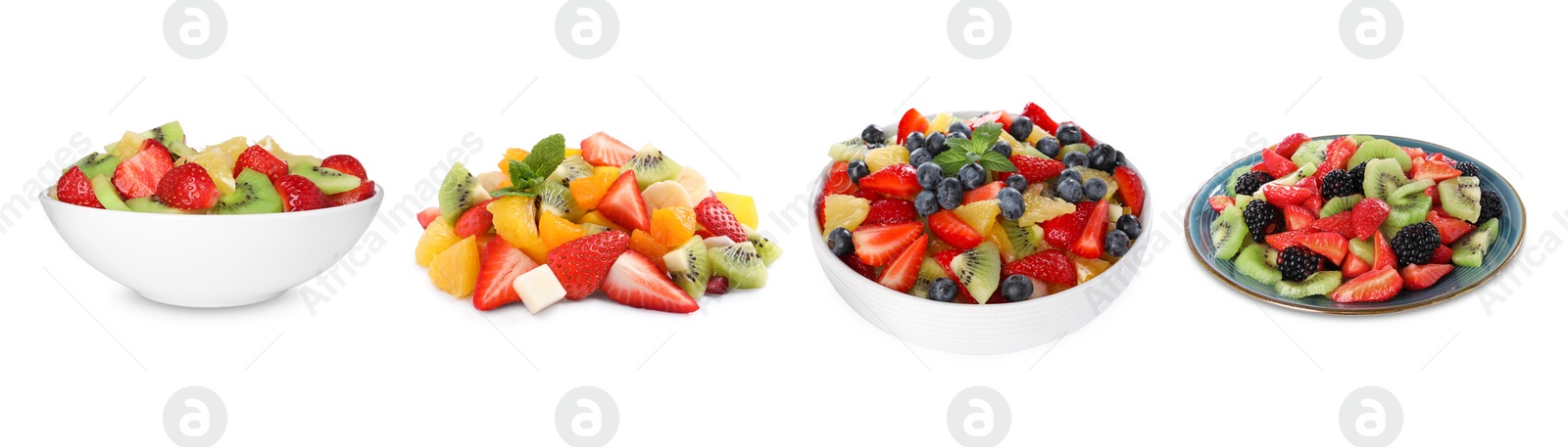 Image of Fruit salad, collection. Mixed fresh berries and fruits isolated on white