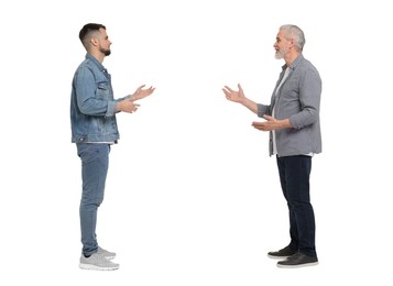 Image of Two men talking on white background. Dialogue