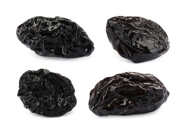 Image of Set with sweet dried prunes on white background 