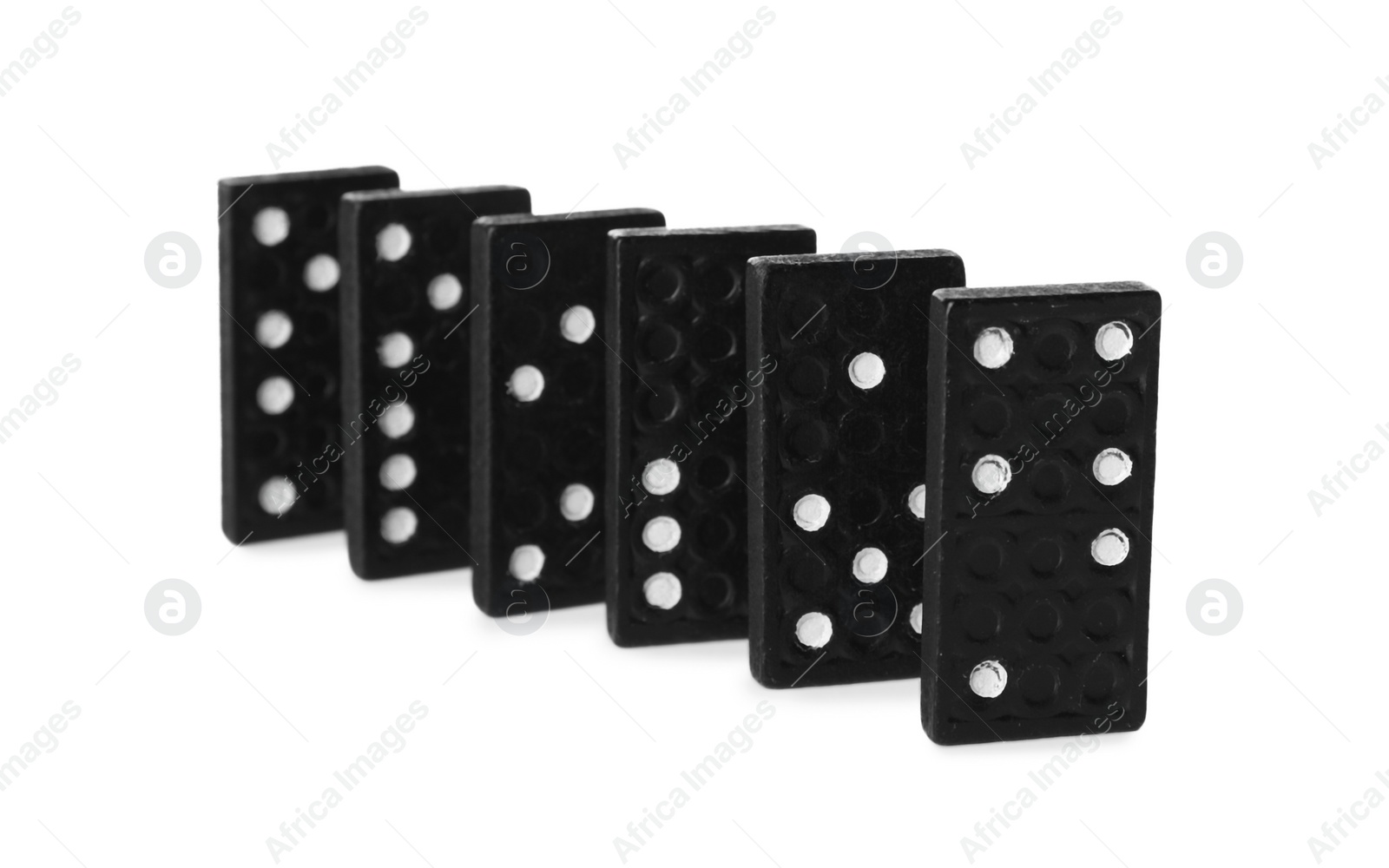 Photo of Domino tiles on white background. Board game
