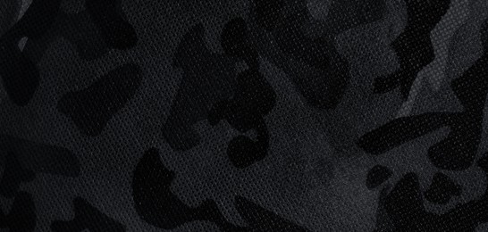 Image of Texture of camouflage fabric as background, black and white effect. Banner design