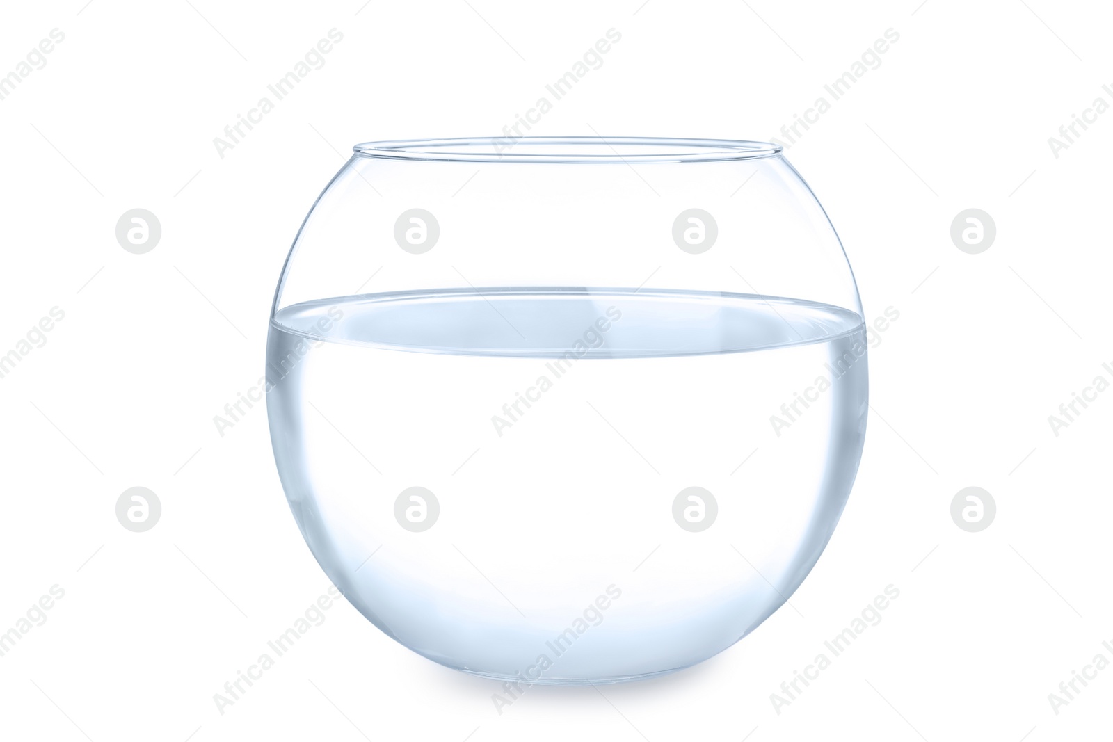 Photo of Glass fish bowl with clear water isolated on white