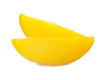 Photo of Fresh juicy mango slices isolated on white