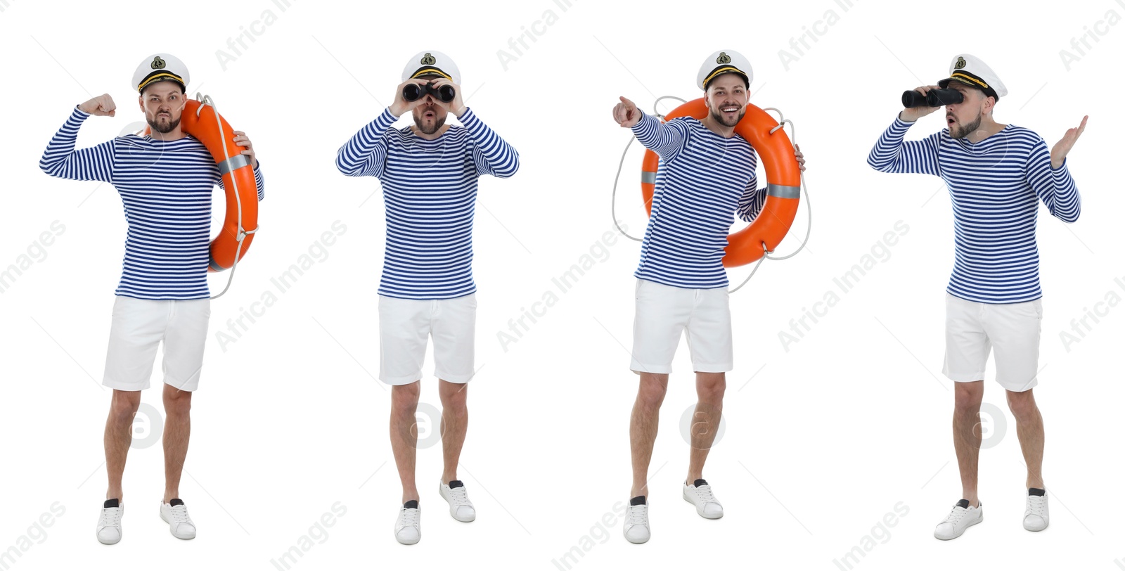 Image of Collage with photos of sailor on white background