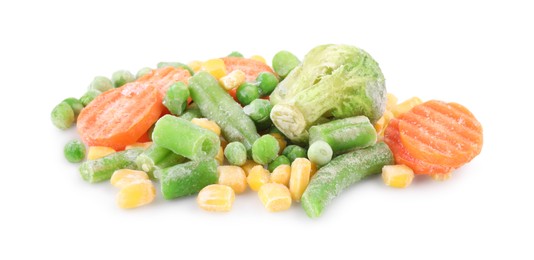 Photo of Mix of different frozen vegetables isolated on white