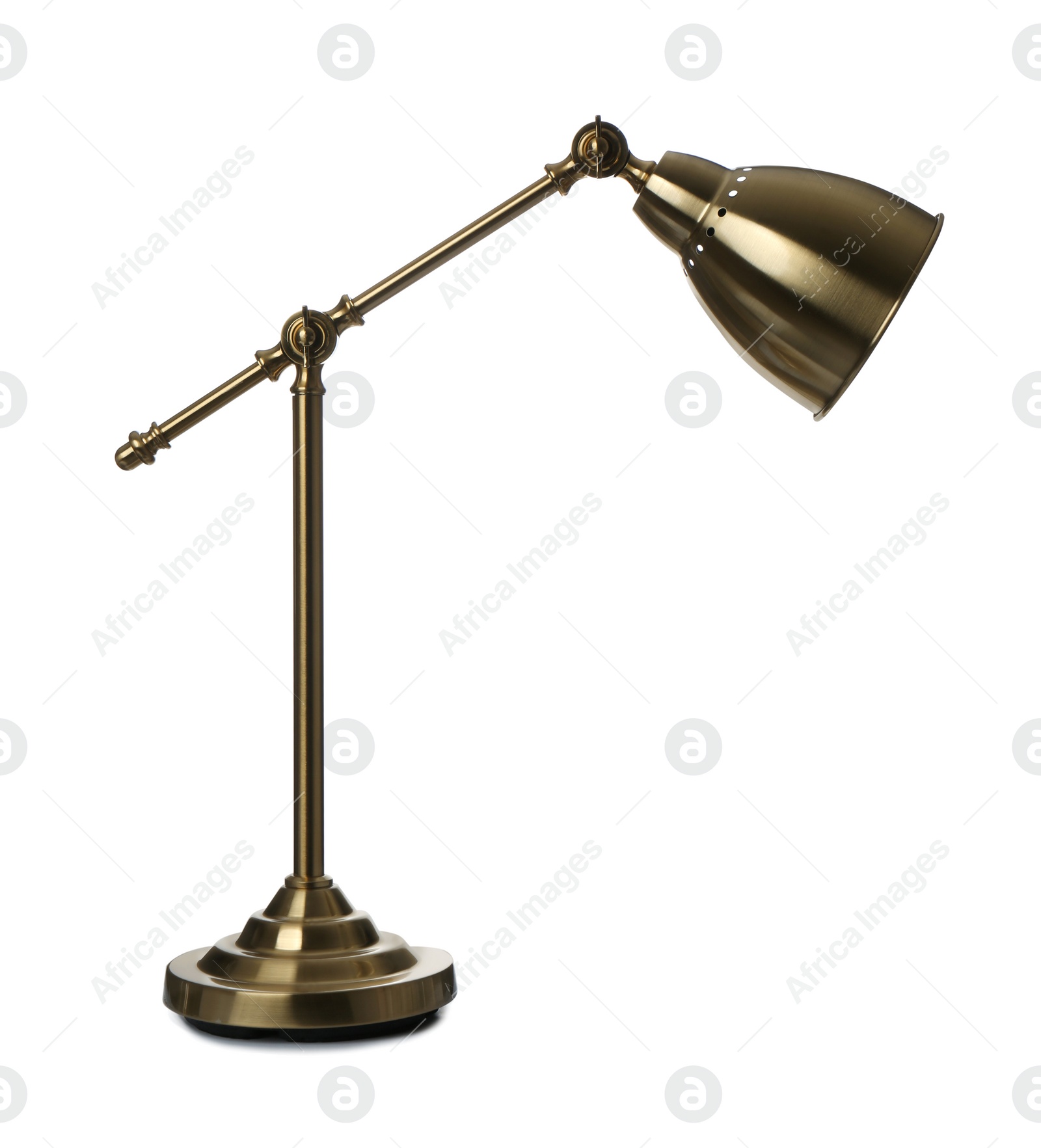 Photo of Stylish golden table lamp isolated on white