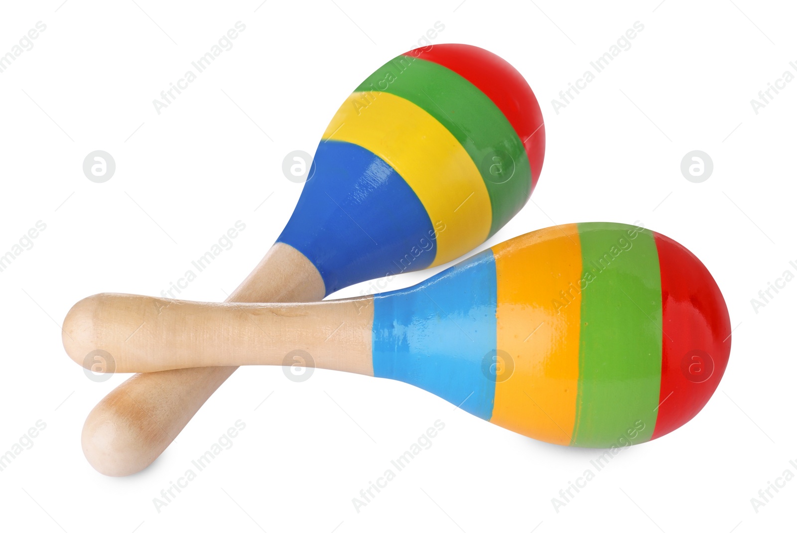 Photo of Colorful maracas on white background. Musical instrument