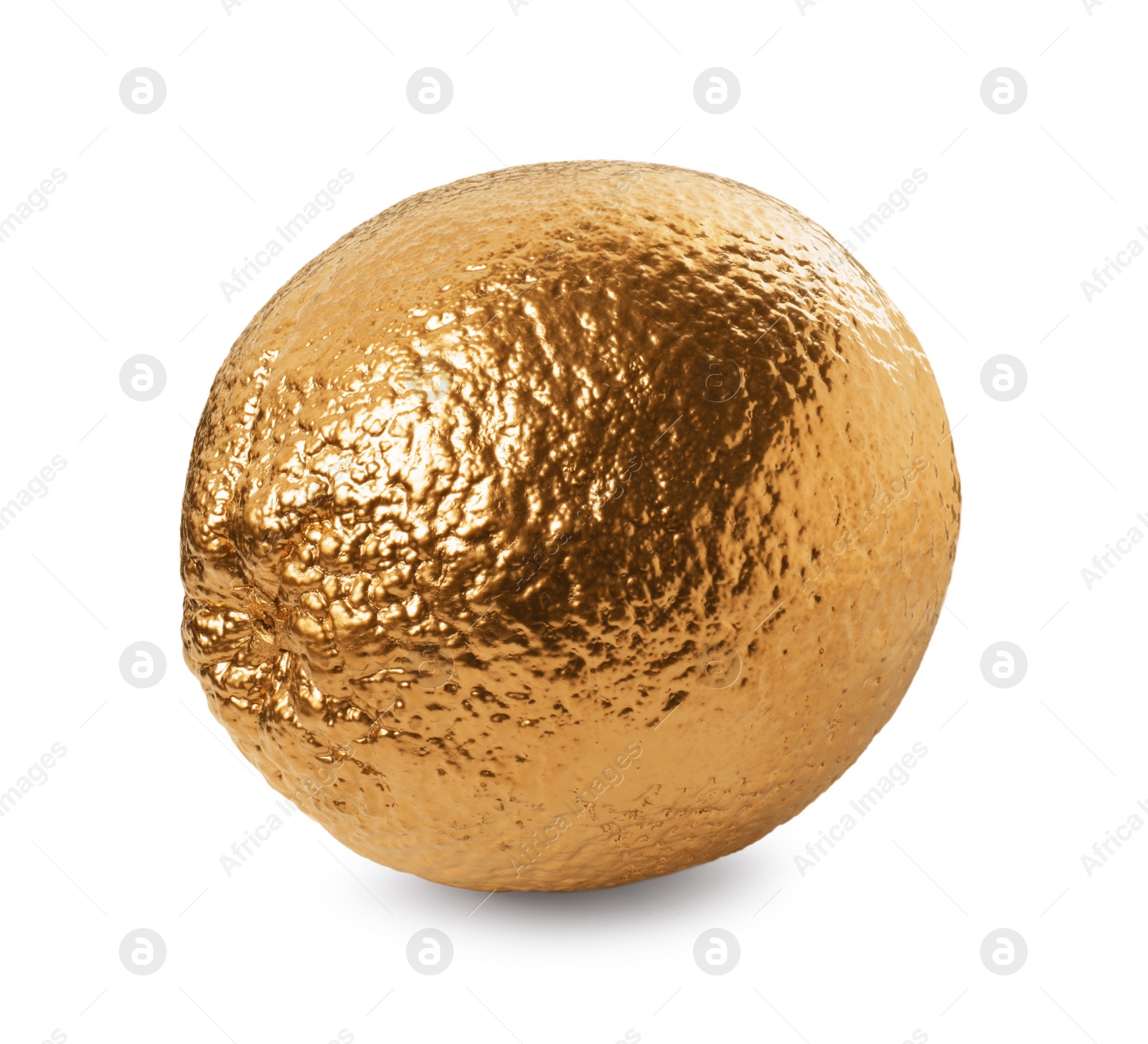 Photo of One shiny golden lemon on white background