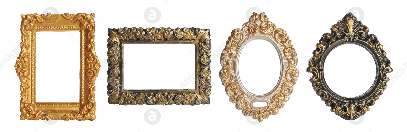 Image of Set of different vintage frames on white background