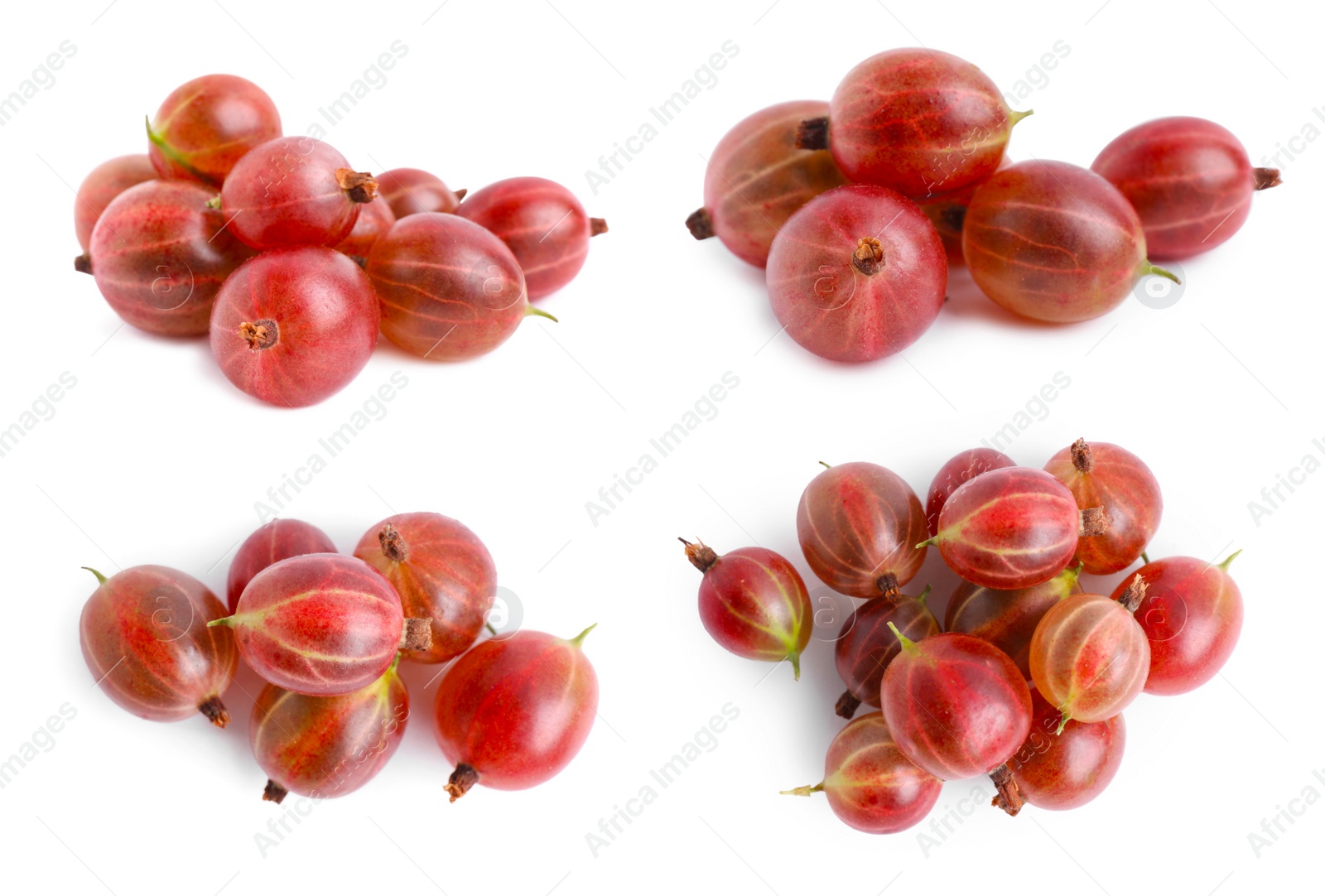 Image of Set with fresh ripe gooseberries on white background