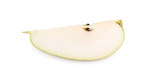 Photo of Piece of ripe pear on white background