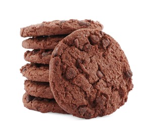 Stack of delicious chocolate chip cookies isolated on white