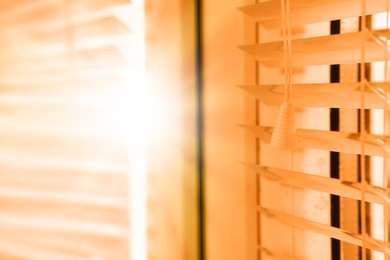 Image of Closeup view of stylish horizontal window blinds