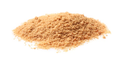 Photo of Pile of coconut sugar isolated on white